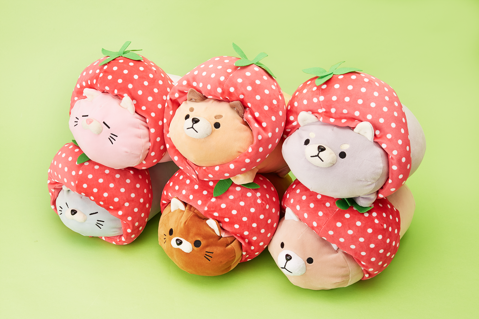 shiba and cat strawberry plush